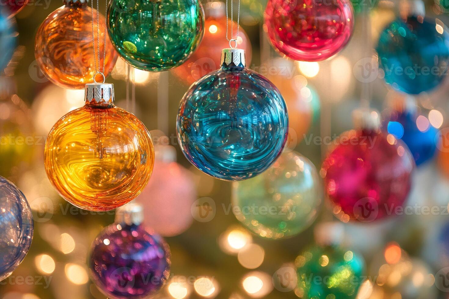 Colorful christmas balls hanging, creating festive atmosphere. photo