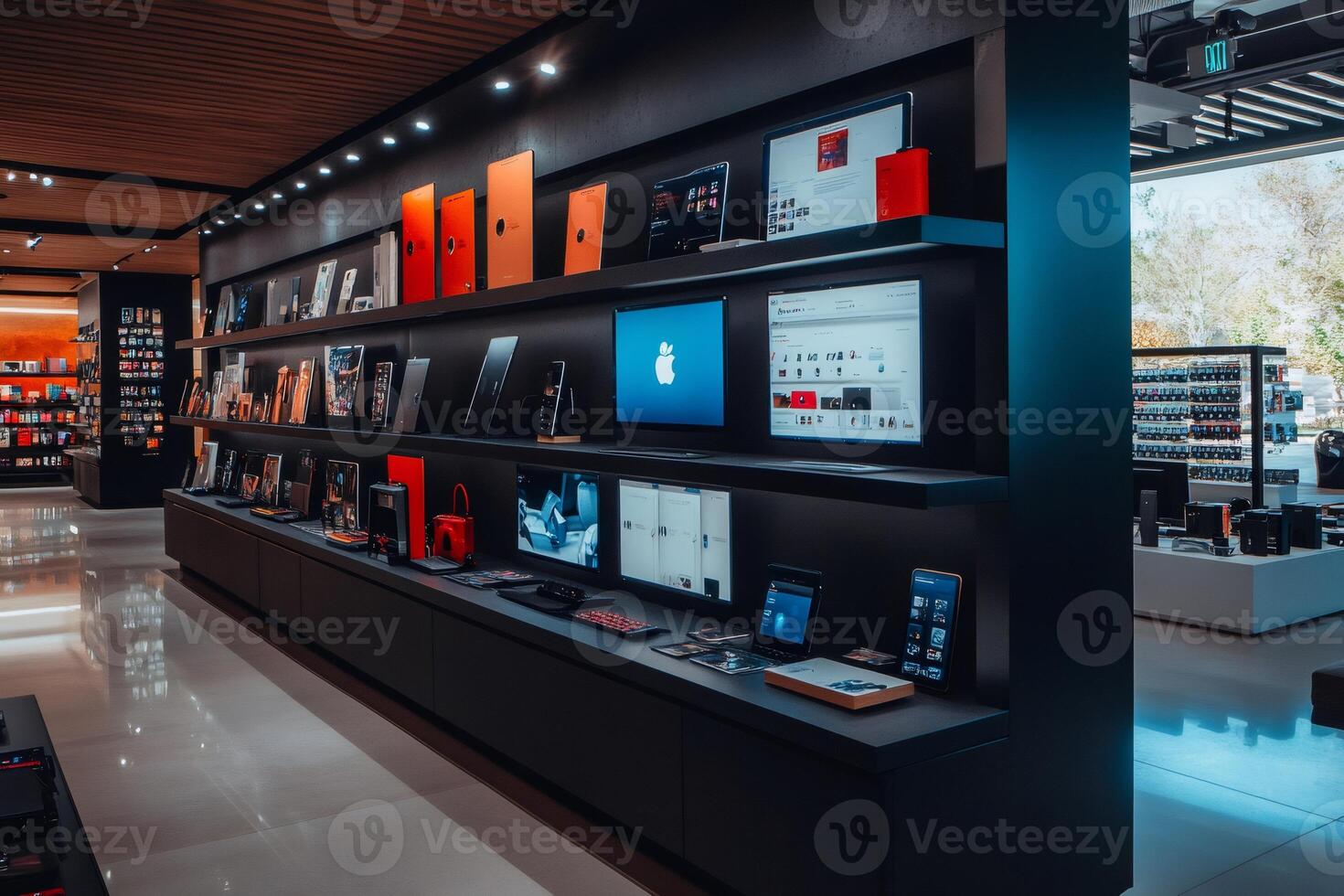Modern electronics store showcasing cutting edge technology and devices photo