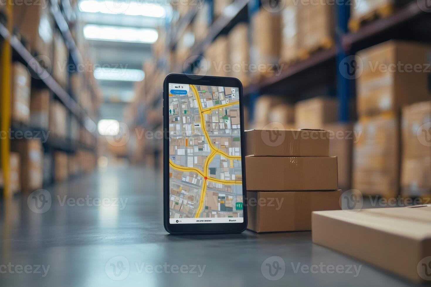 Innovative navigation system guides logistics in modern warehouse setting photo