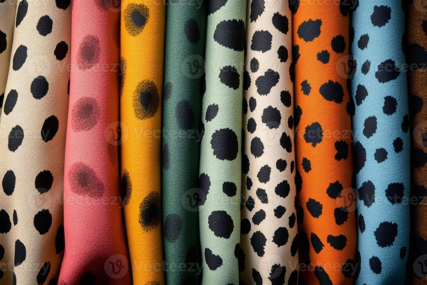 Colorful fabrics showing various dotted patterns creating a stunning visual effect photo