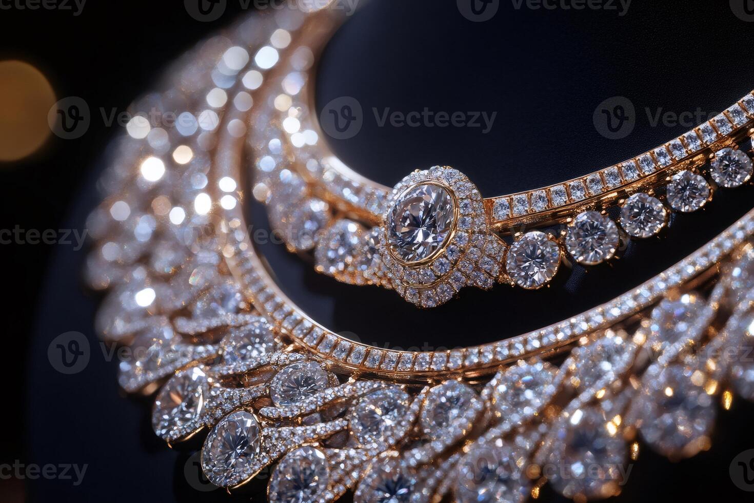 Luxury diamond necklace shining on a dark background photo