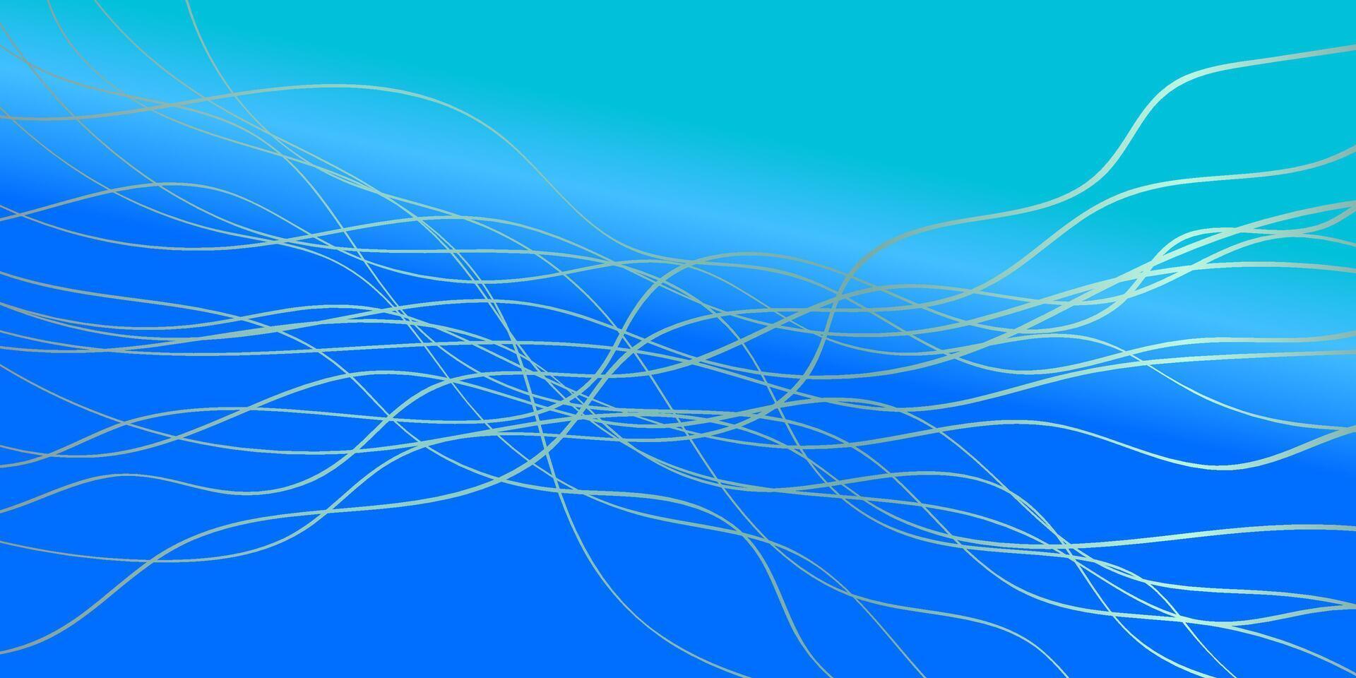 Abstract turquoise background wave beams. Blue gradient background with blurred white motion curves. Banner presentation design illustration. Blue base for website, print vector