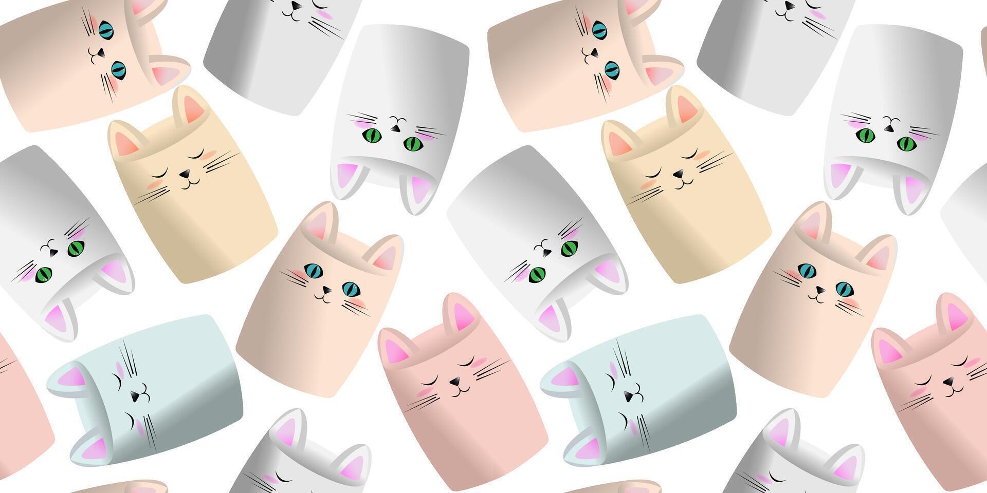 Seamless marshmallow pattern in the form of cute kittens. White background vector