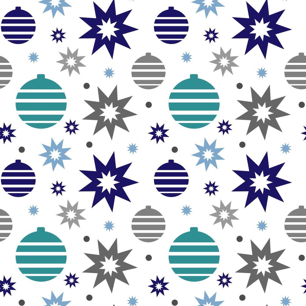 New Year's and Cristmas seamless blue and gray pattern with stars and balls vector