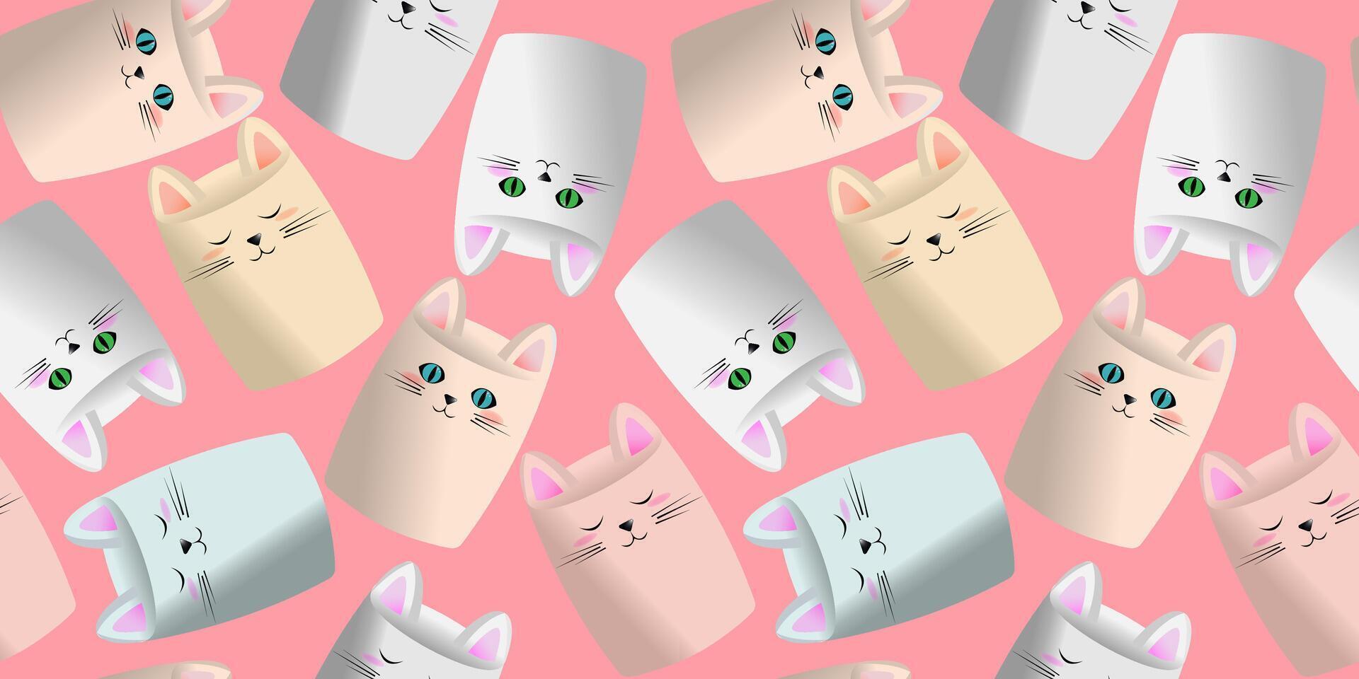 Marshmallows in the form of cute little cats. Seamless pattern on pink background vector