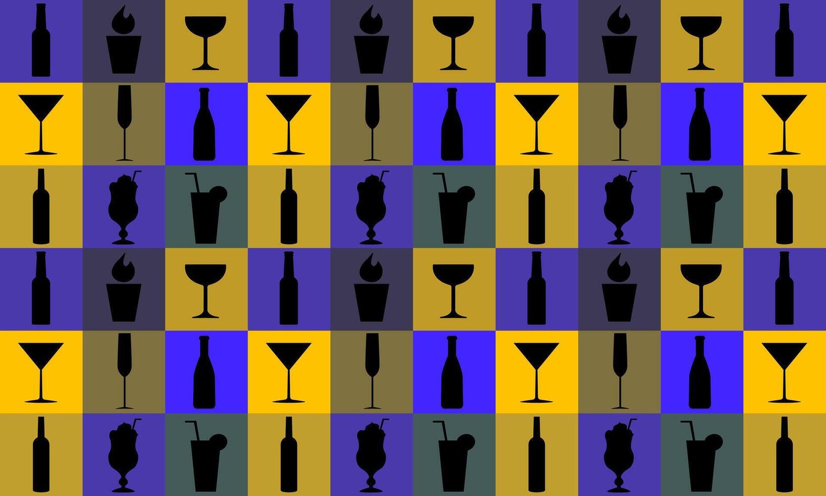 seamless pattern blue and yellow of cocktail bar. Squares vector
