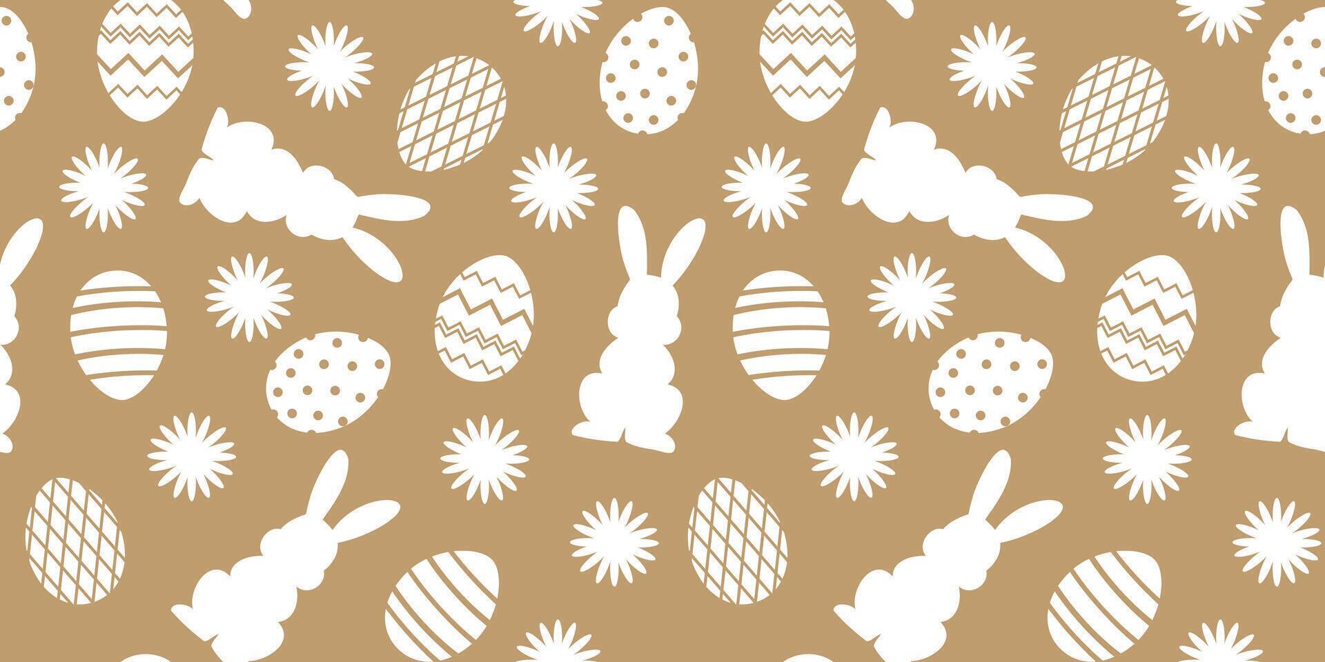 seamless modern pattern with rabbit outlines and beige mousse and white Easter eggs vector