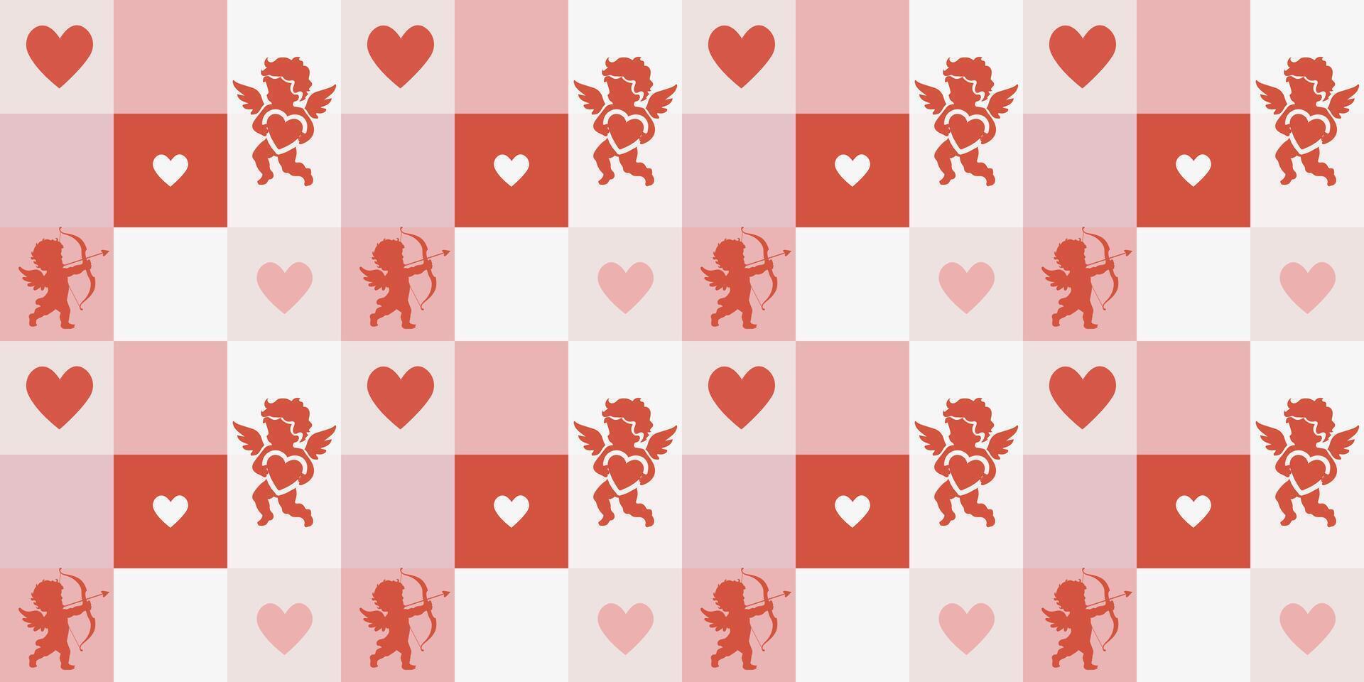Valentine's Day square pattern with cherubs and hearts. Pink red and white light color. Love romantic background vector