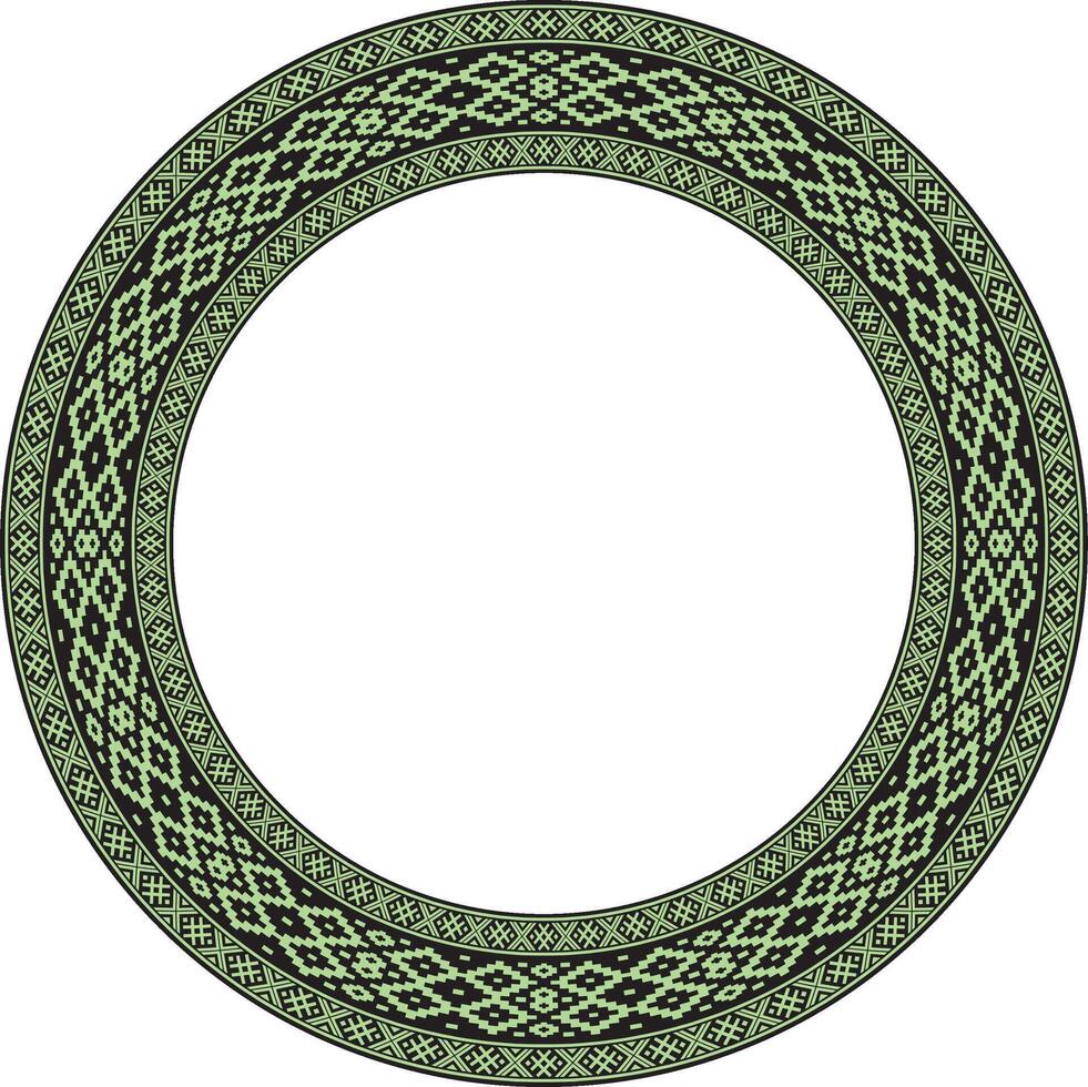 round color Belarusian national ornament. Ethnic green circle border, Slavic peoples frame vector