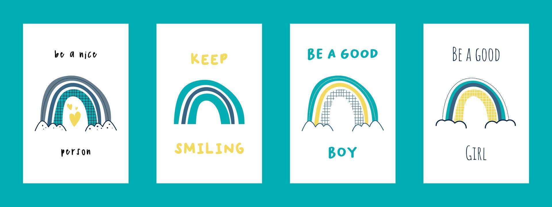 Kids nursery wall art with scandinavian rainbow vector