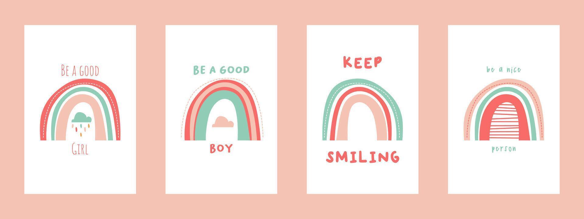 Kids motivation nursery poster wall art with scandinavian rainbow vector