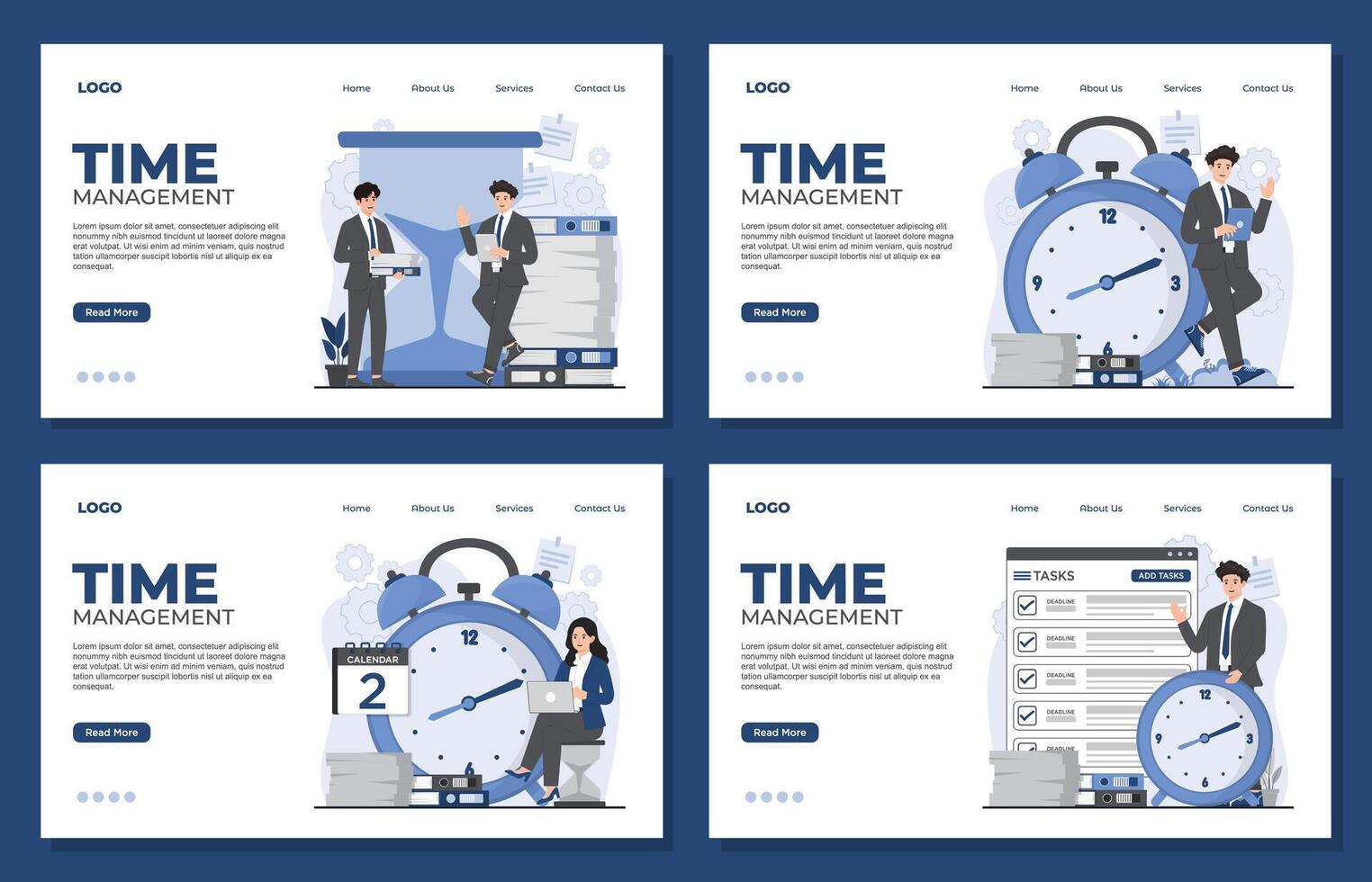 Landing page template time management concept task manager organization productivity planning vector
