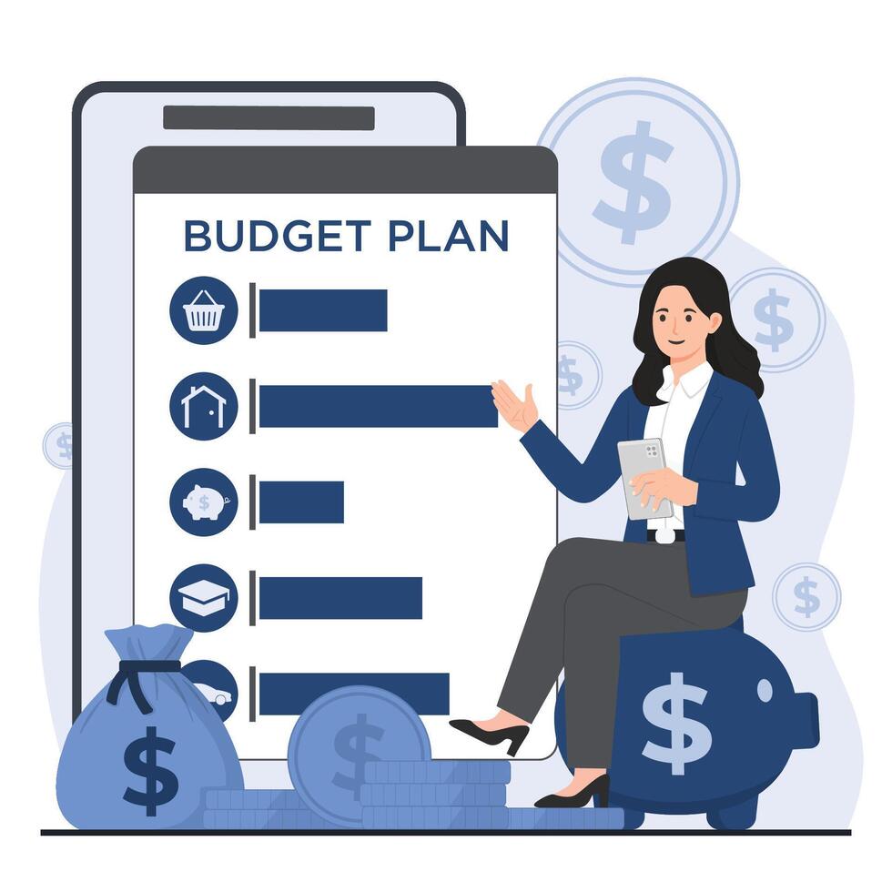 budget planning concept financial plan management, and smart money saving strategies vector