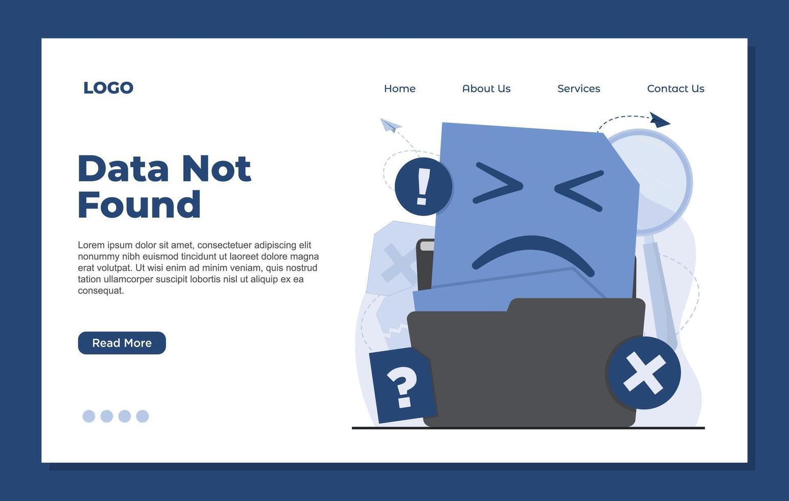 landing page design template no data with sad face. Flat style illustration. vector