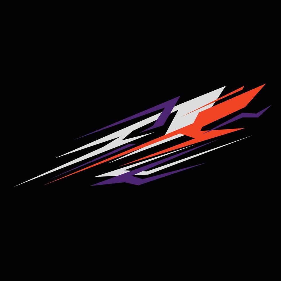 Racing car body wrap decal design with a combination of sharp orange, purple and grey lines vector