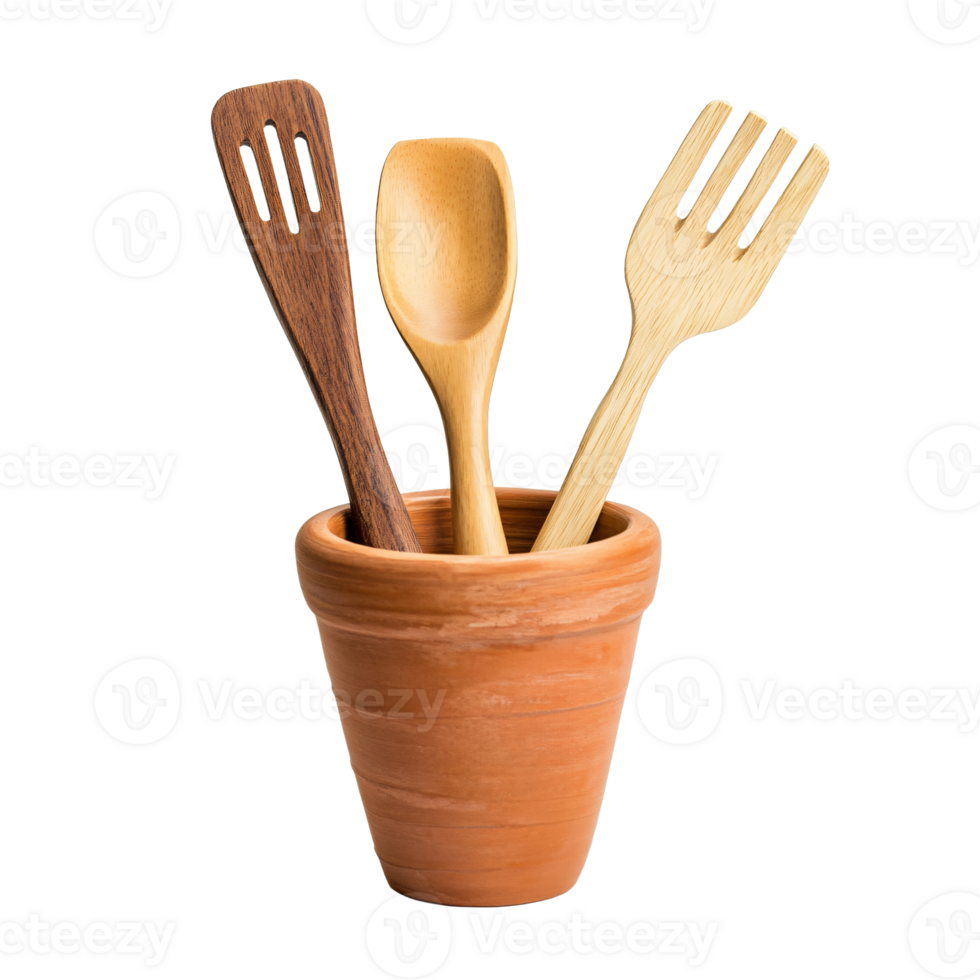 Well-Organized Kitchen Tools in a Clay Pot png