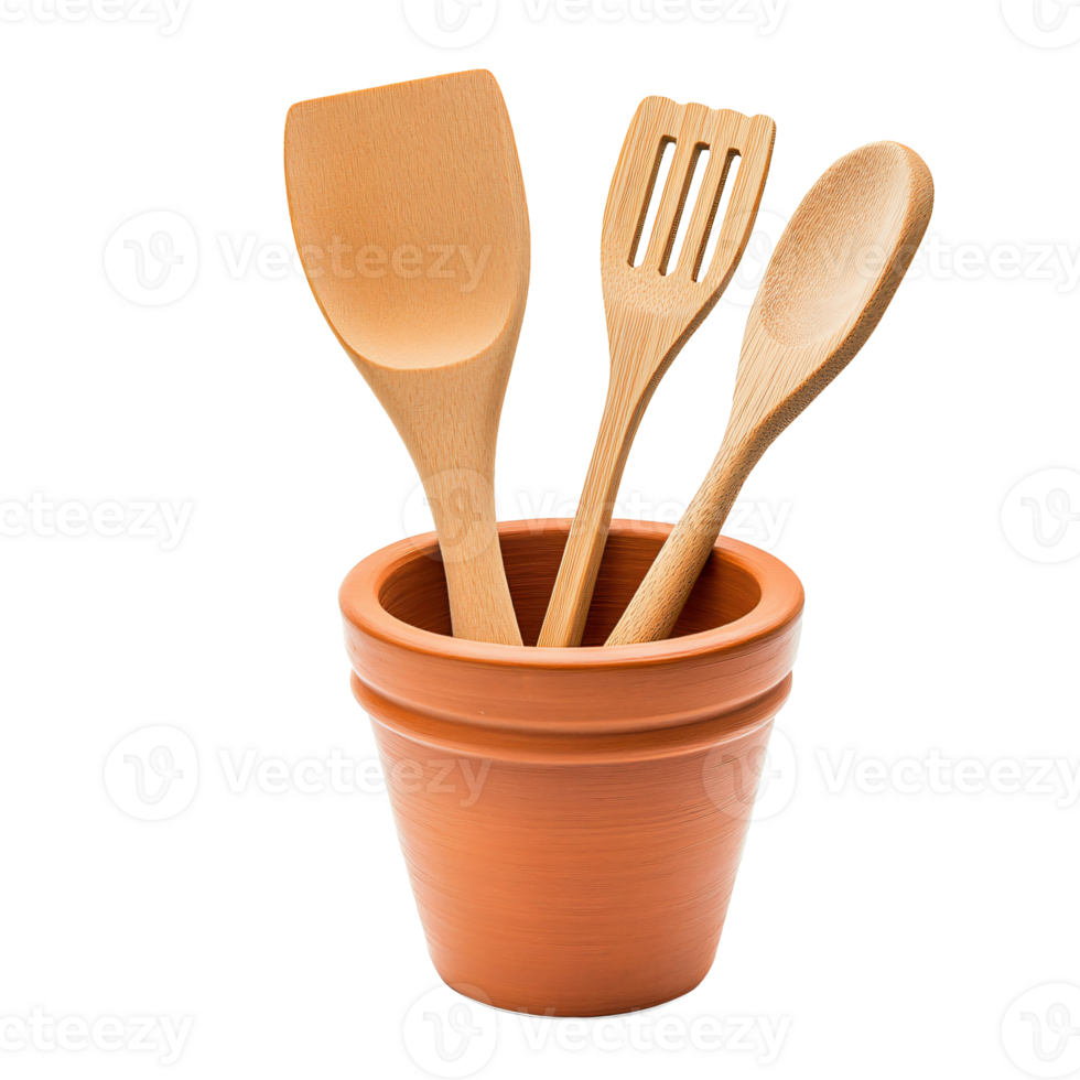 Decorative Clay Pot with Everyday Kitchen Utensils png