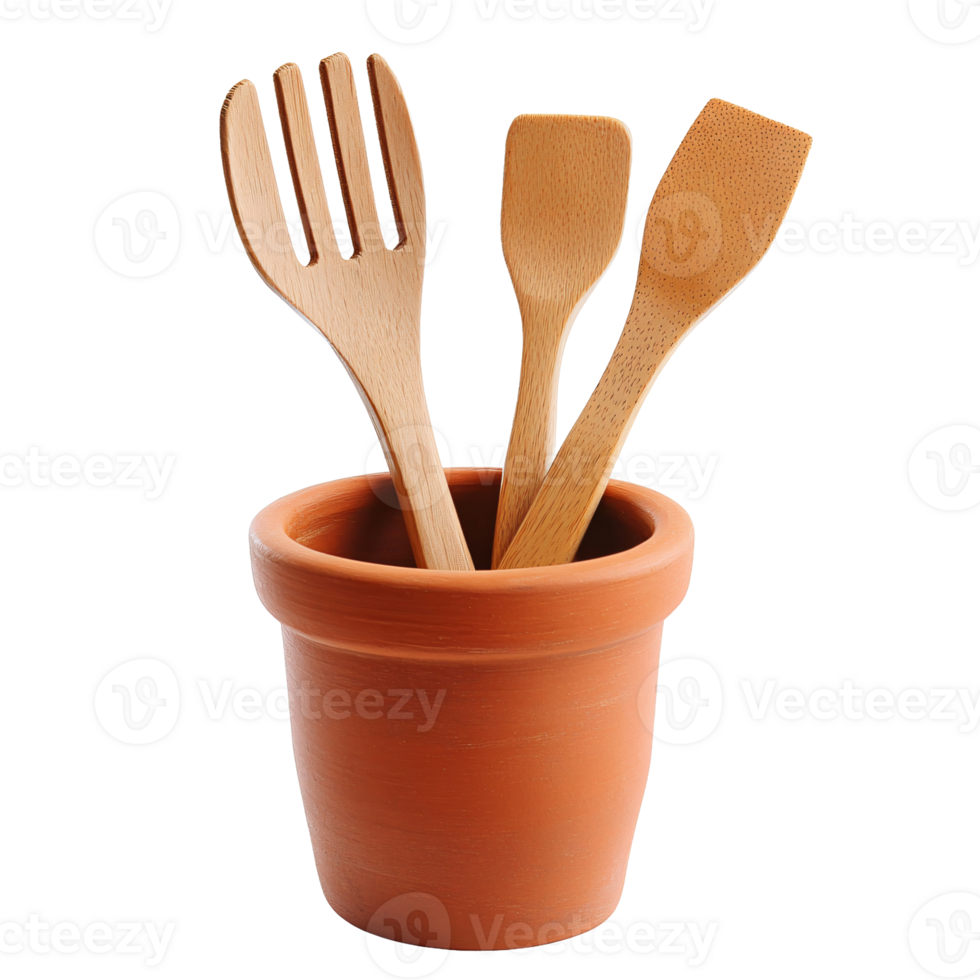 Artisan Clay Container with Kitchen Utensils png
