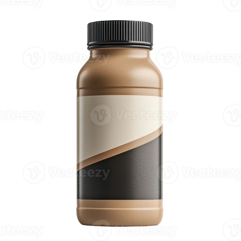 Smooth brown beverage bottle with stylish design isolated on transparent background png