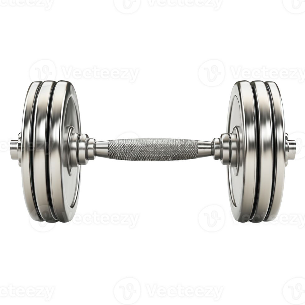 shiny dumbbell with textured grip, perfect for strength training png