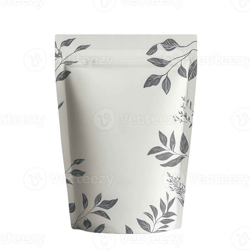 Elegant pouch with botanical design for packaging isolated on transparent background png