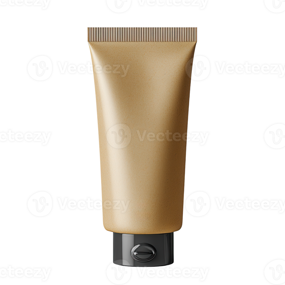 Golden cosmetic tube with sleek design isolated on transparent background png