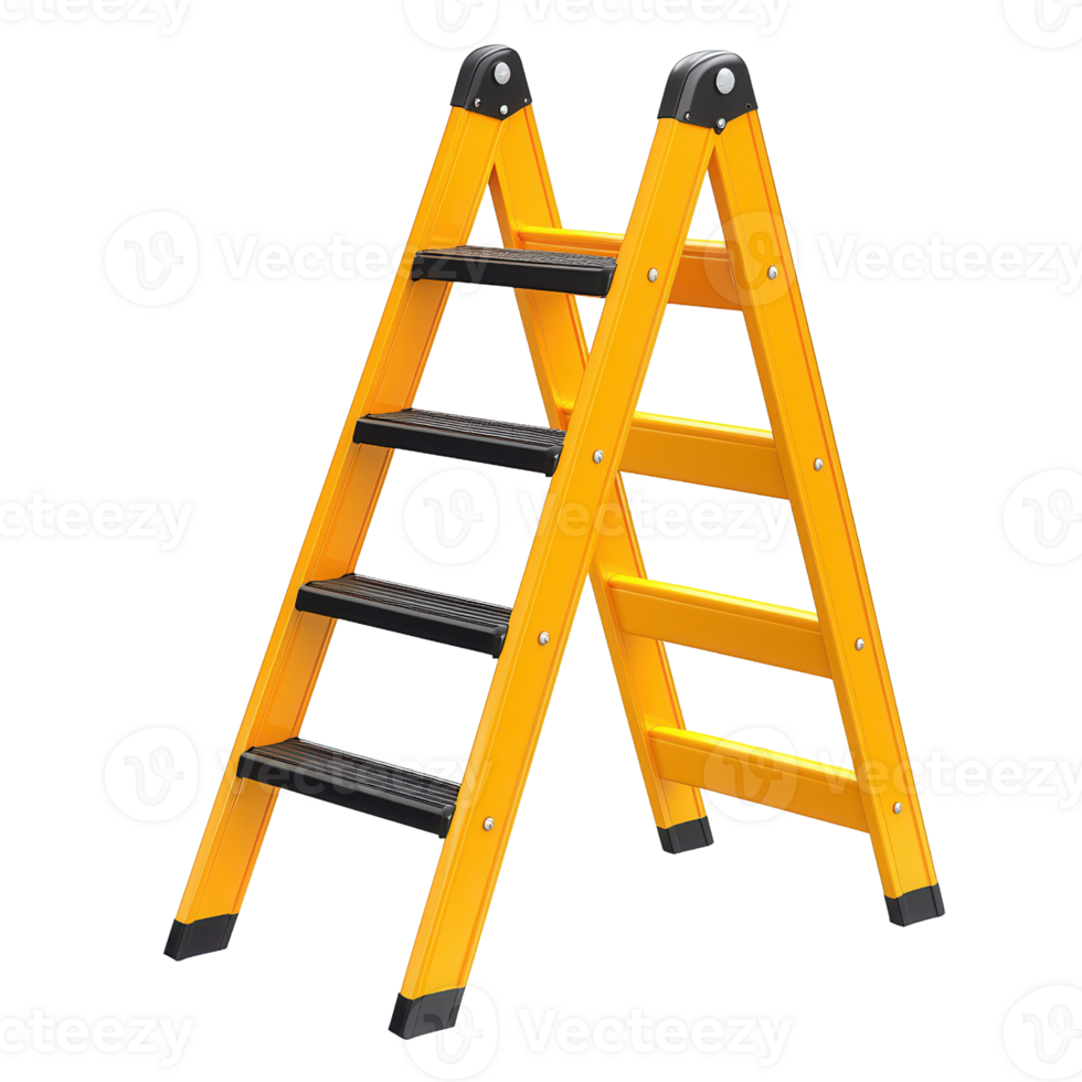 sturdy yellow step ladder with five steps for home use and maintenance png