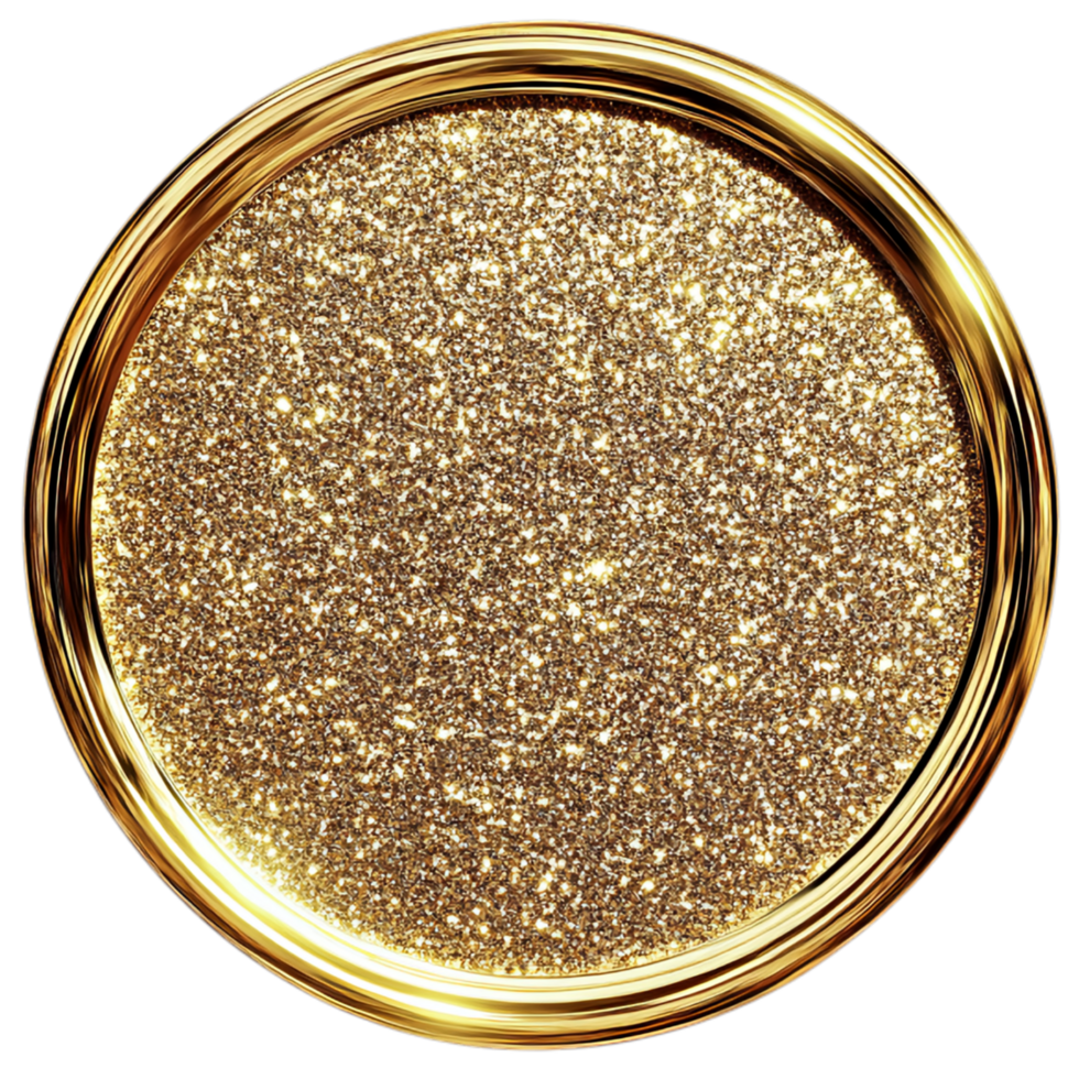 Golden Glitter Circle Frame Perfect for Elegant Design Against Transparent Background for Luxury, Celebration or Event Branding png