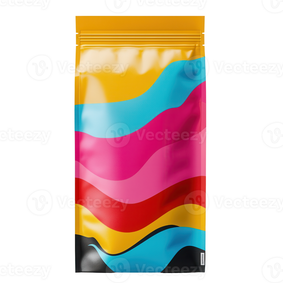 Colorful packaging design with wavy patterns isolated on transparent background png