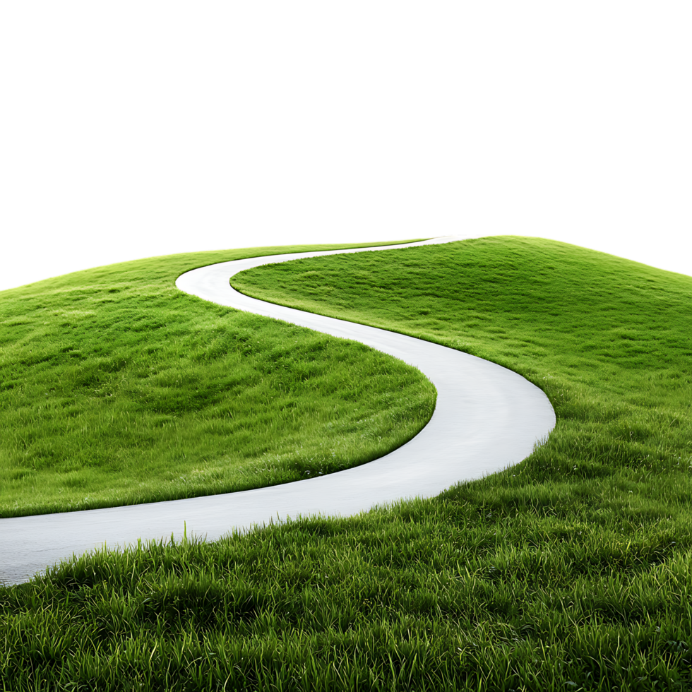 Winding Road Through Lush Green Grass Against Transparent Background for Travel-Themed Graphics, Scenic Illustrations, Eco Friendly Branding png