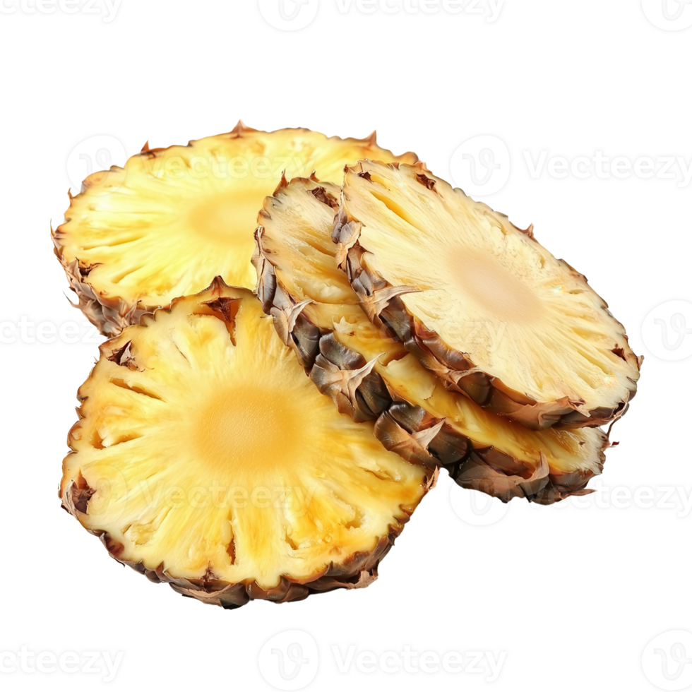 Fresh pineapple slices with vibrant yellow color isolated on transparent background png