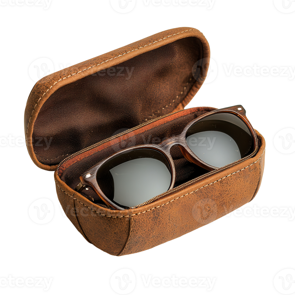Sunglasses in stylish brown case, perfect for summer days isolated on transparent background png