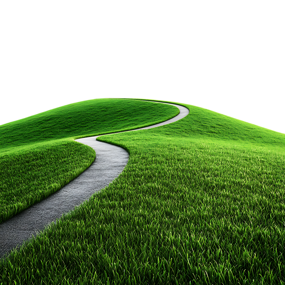 Winding Road Through Lush Green Grass Against Transparent Background for Travel Themed Graphics, Scenic Illustrations, or Eco-Friendly Branding png