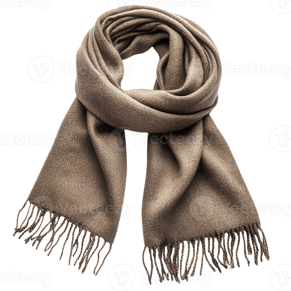 Soft brown scarf with fringes for warmth and style isolated on transparent background png