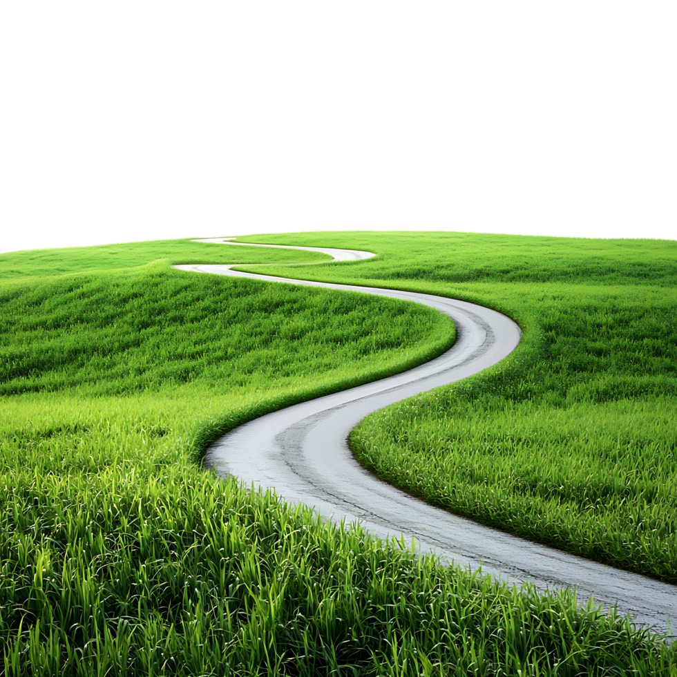 Winding Road Lush Green Grass Against Transparent Background for Travel-Themed Graphics, Scenic Illustrations, or Eco-Friendly Branding png