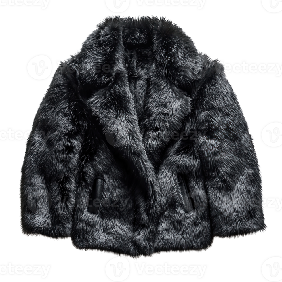 Luxurious faux fur coat dark color, perfect for winter wear. isolated on transparent background png