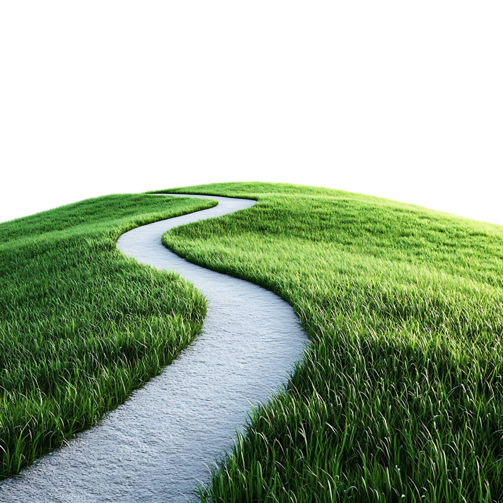 Winding Road Through Lush Green Grass Against Transparent Background for Travel Themed Graphics Scenic Illustrations, or Eco-Friendly Branding png