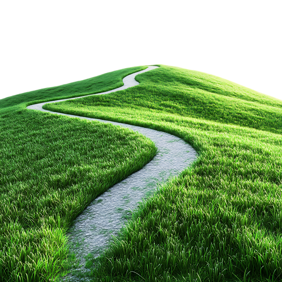 Winding Road Through Lush Green Grass Against Transparent Background for Travel-Themed Graphics, Scenic Illustrations, or Eco-Friendly Branding png