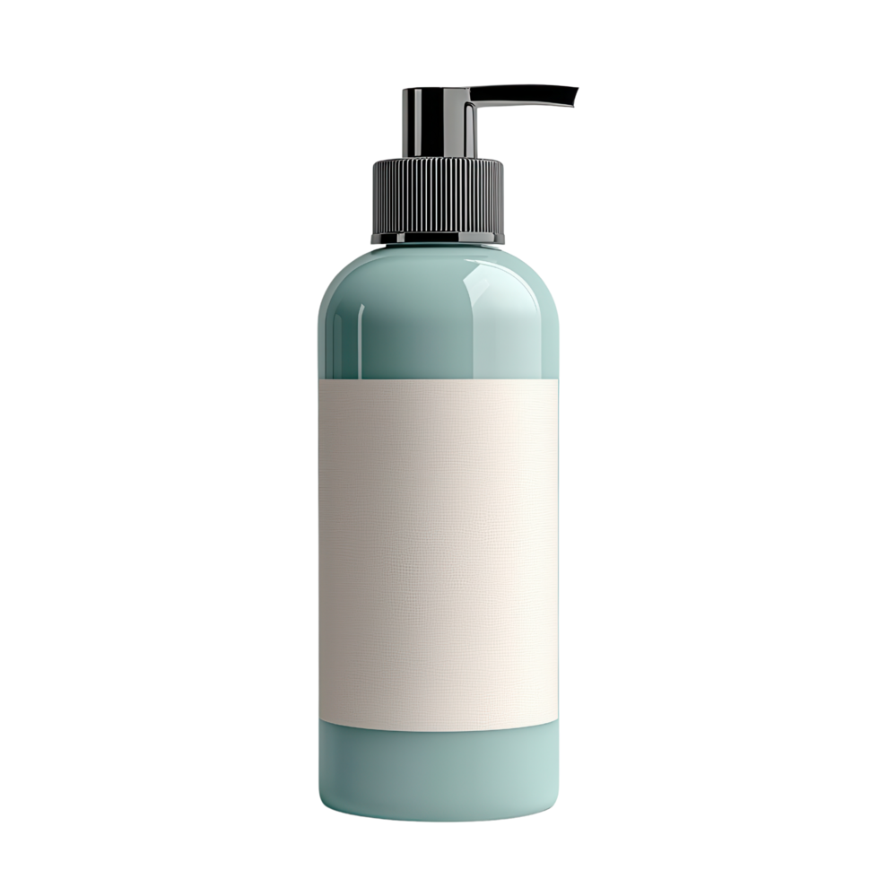 teal bottle with pump dispenser and blank label. isolated on transparent background png