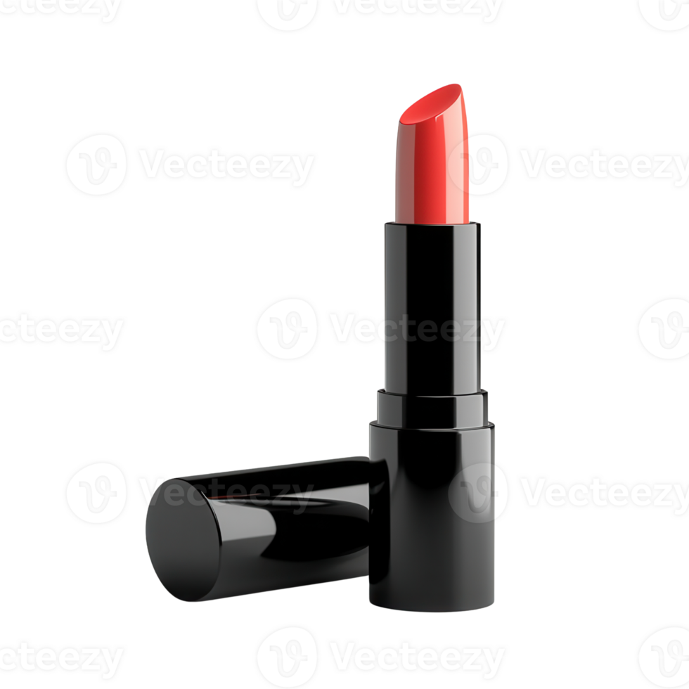 Red lipstick in black tube, perfect for makeup lovers isolated on transparent background png