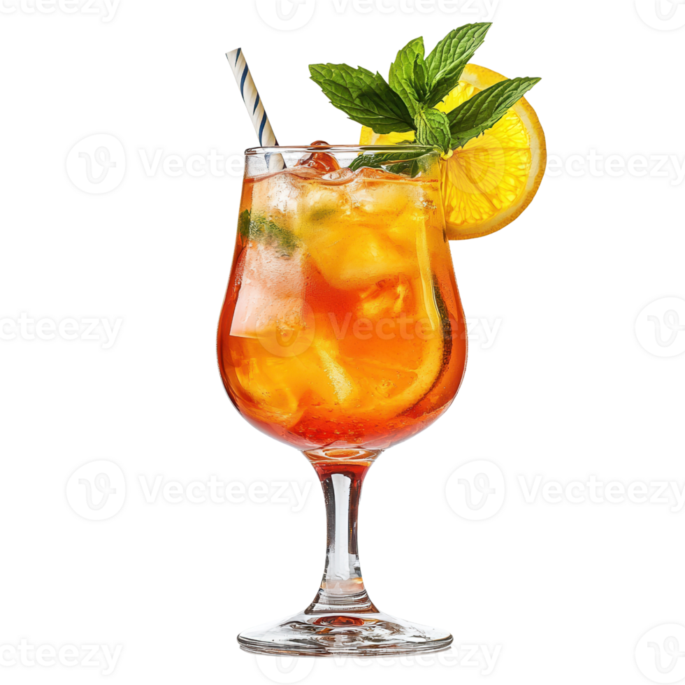 Refreshing cocktail with mint and orange slice isolated on transparent background png
