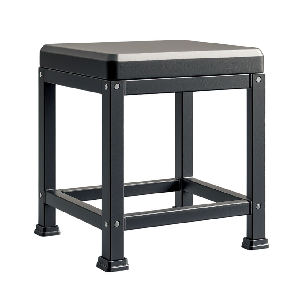 Sturdy metal stool with square seat and minimalist design. Ideal for various settings png