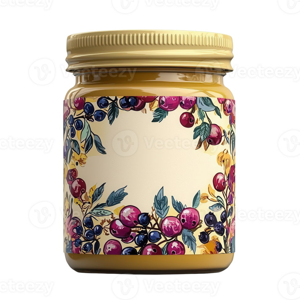 Floral patterned jar with blank label for customization isolated on transparent background png