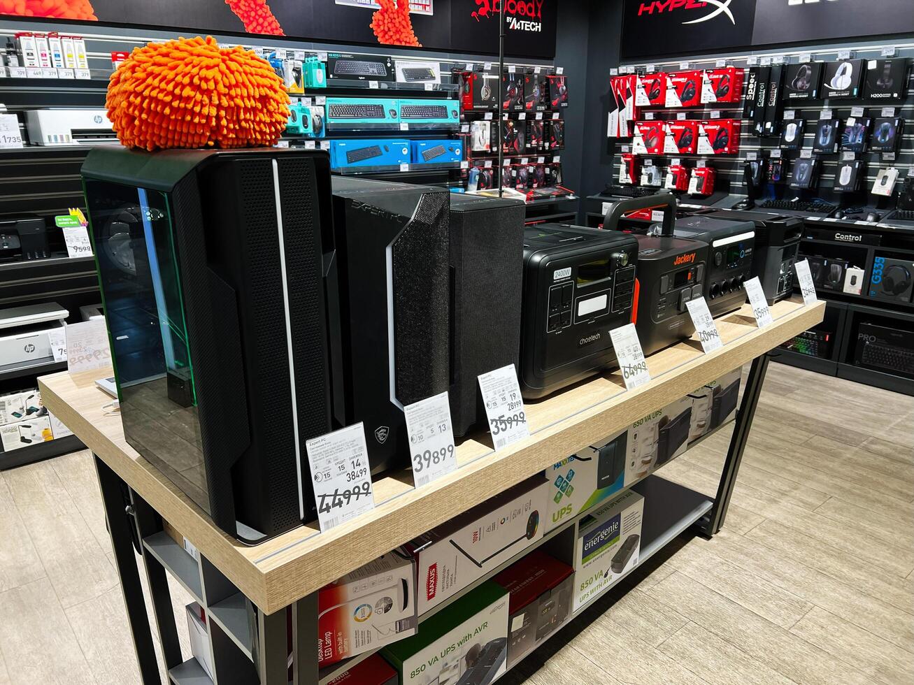 Kyiv, Ukraine - February 04, 2025 Modern computer hardware on display in a retail electronics store photo