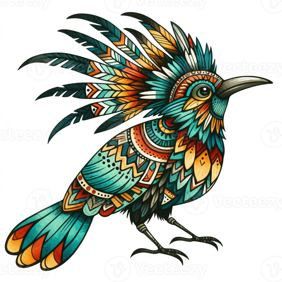 A colorful bird with a tribal design png