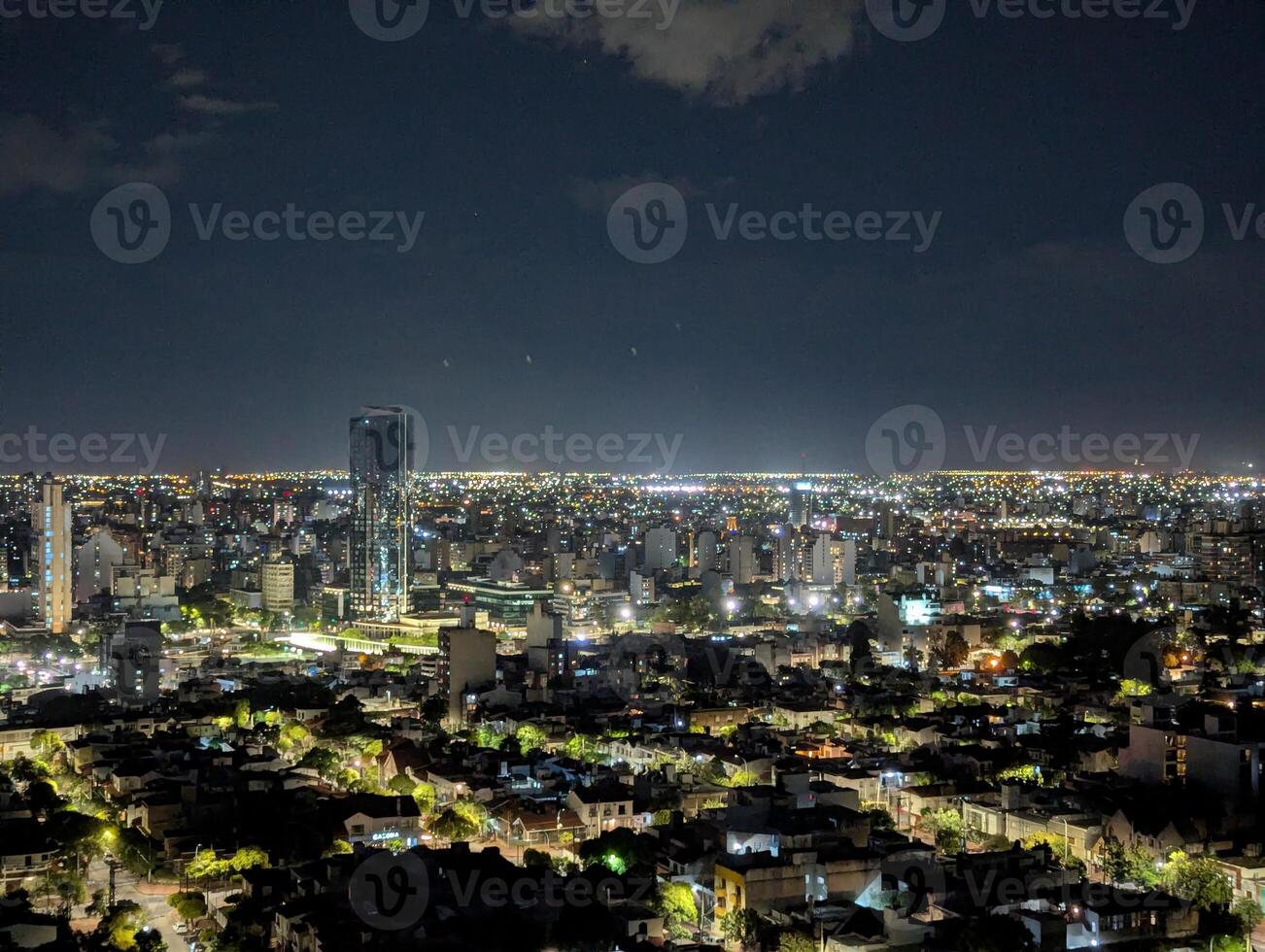 Panoramic view of Cordoba, Argentina at night from the tower of the Cardinales Cofico complex photo