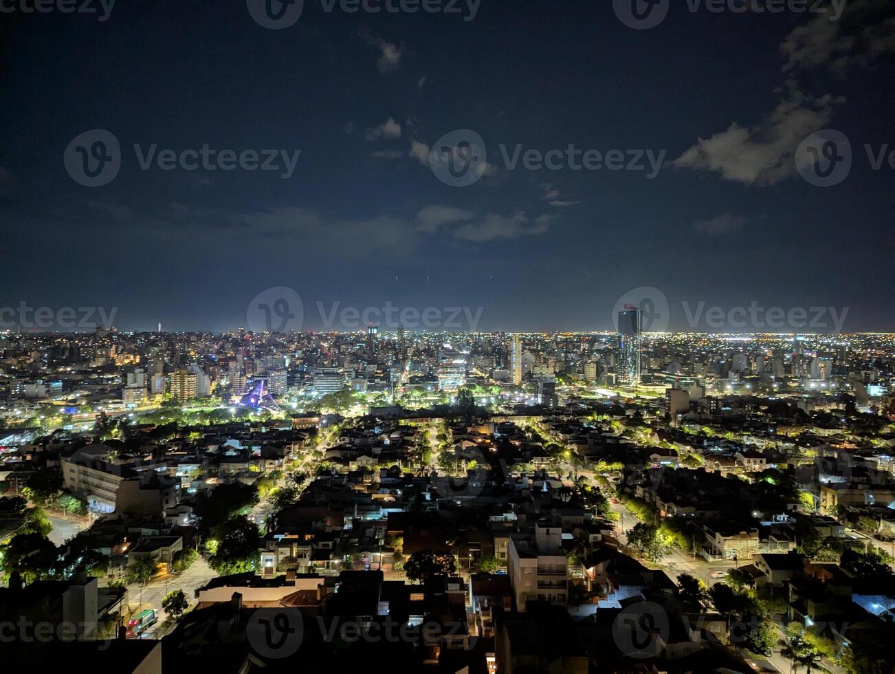 Panoramic view of the Argentine city of Cordoba at night from the tower of the Cardinales Cofico complex photo