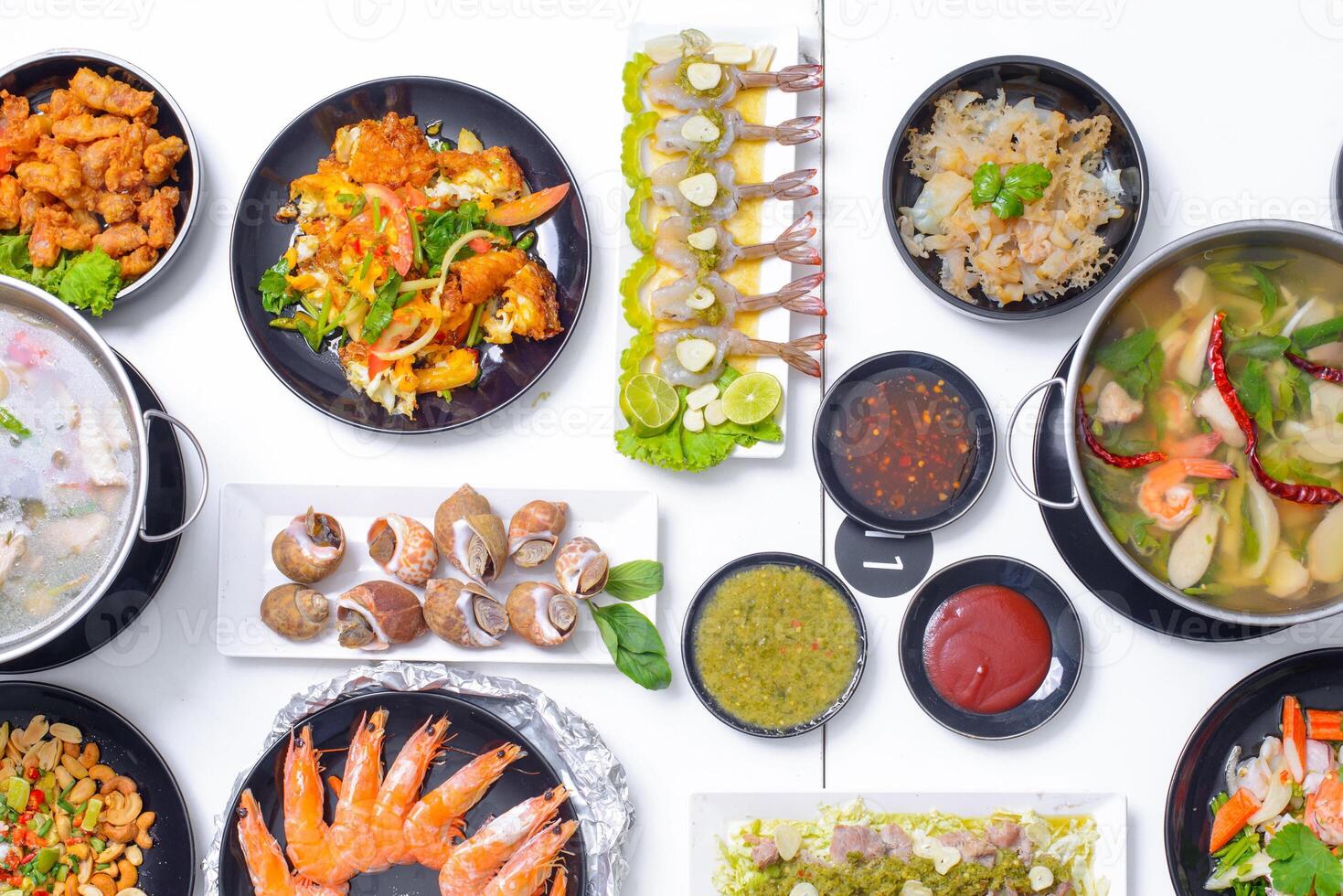 The thai favorite food on white table. Food for dinner. photo