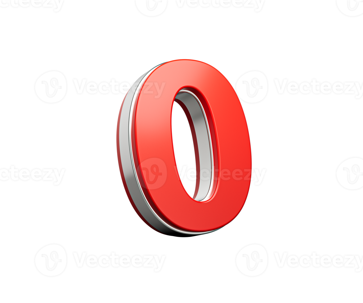 Vibrant Red Number Zero Number 0 With Sleek Metallic Gleam, 3D Illustration png