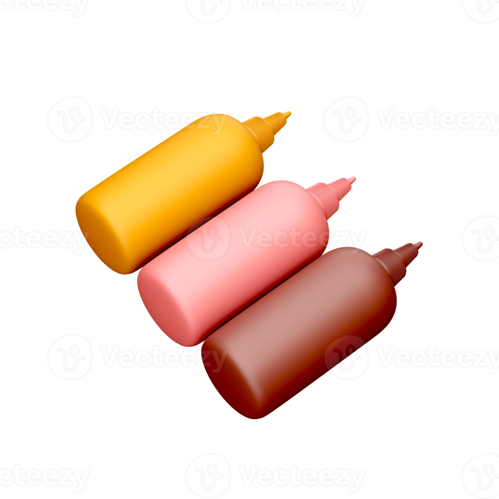 Three Squeeze Bottles Perfect For Dispensing Delicious Toppings, 3d Illustration png